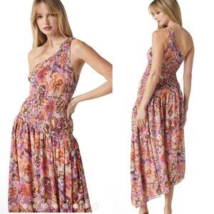 MISA Los Angeles Lydia Smocked One Shoulder Asymmetric Midi Dress NWT S $485